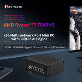 miniroute Mini PC AMD R7 7840HS Mini Desktop PC(8C/16T,Up to 5.1GHz),128GB PCIe Gen4 SSD/8GB DDR5 RAM/4xi226-V 2.5GbE/HDMI+DP+Type-C(USB4) Triple Display/8K Micro PC Host Windows 11 Pro